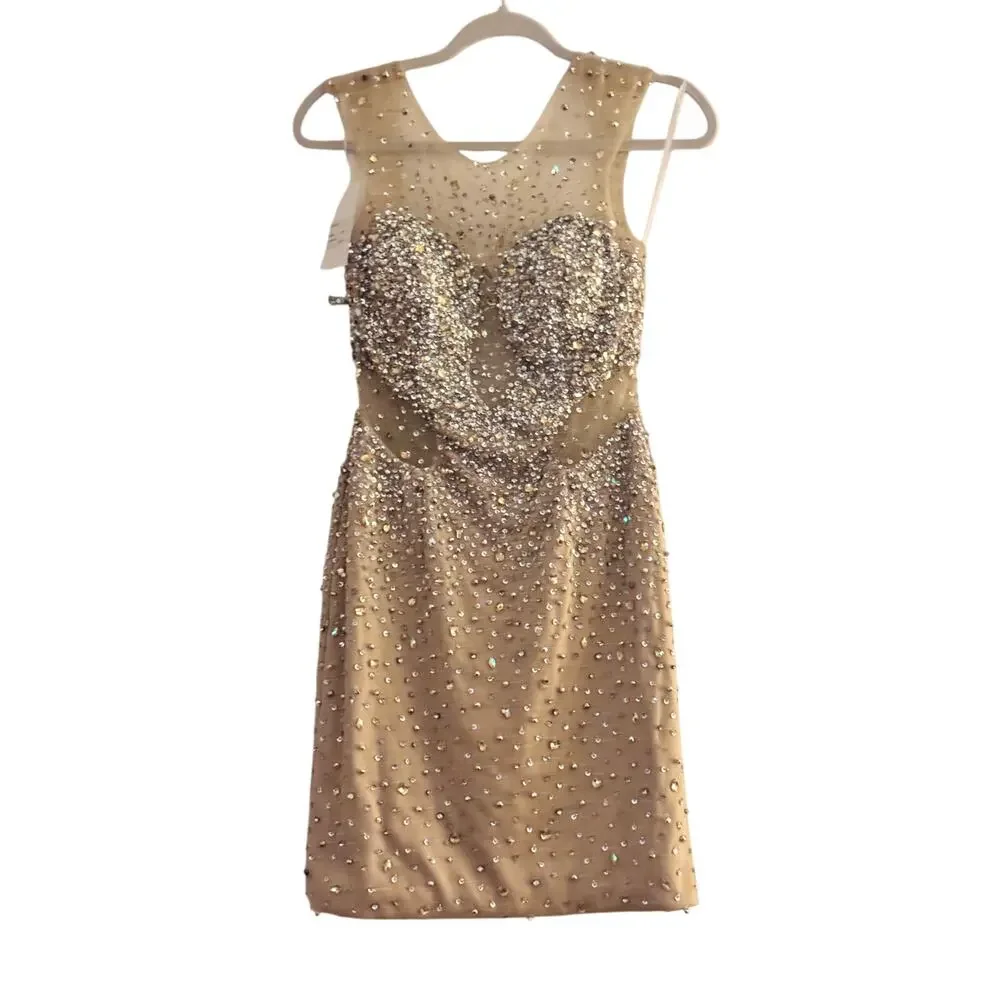 Mac Duggal Prom Formal Homecoming Nude Silver Size 2 NWT - Picture 3 of 10